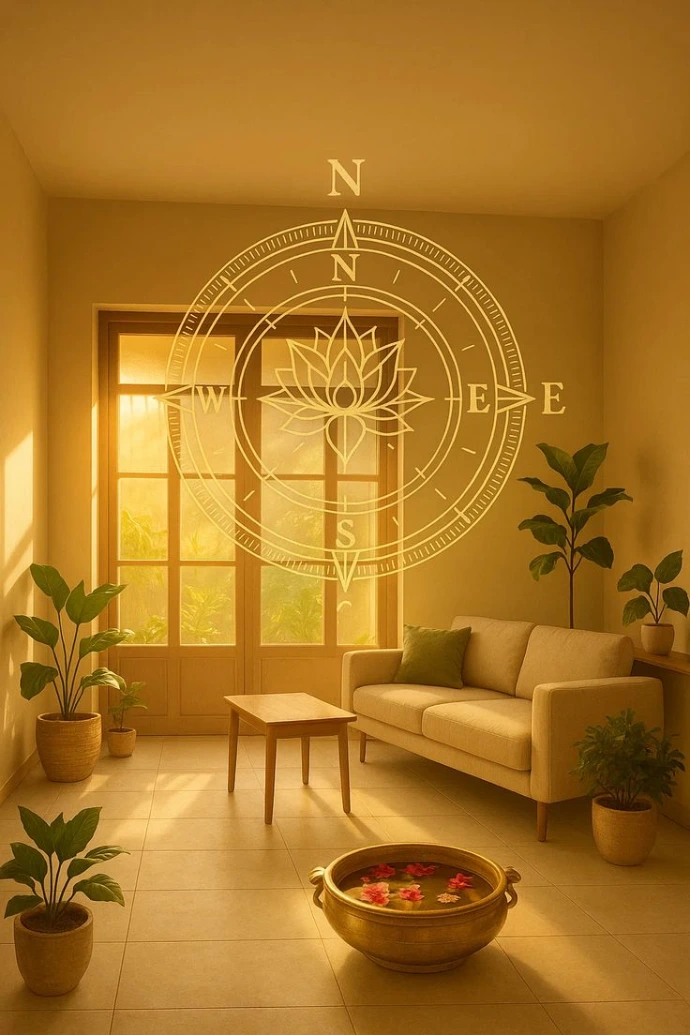 Warm living room interior with decorative lighting and indoor plants