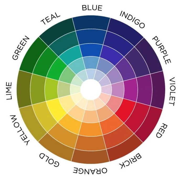 Interior colour wheel illustrating colour selection for home interiors